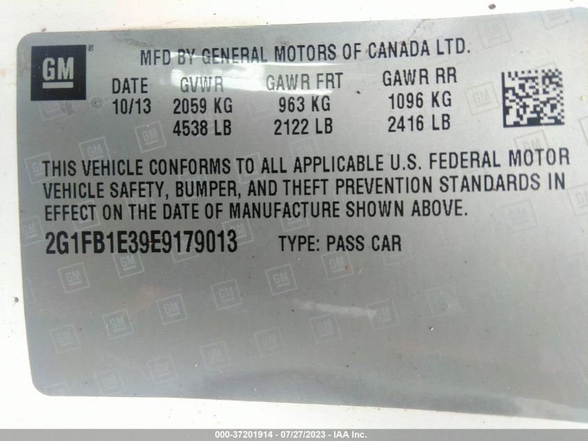 2014 CHEVROLET CAMARO LT - 2G1FB1E39E9179013