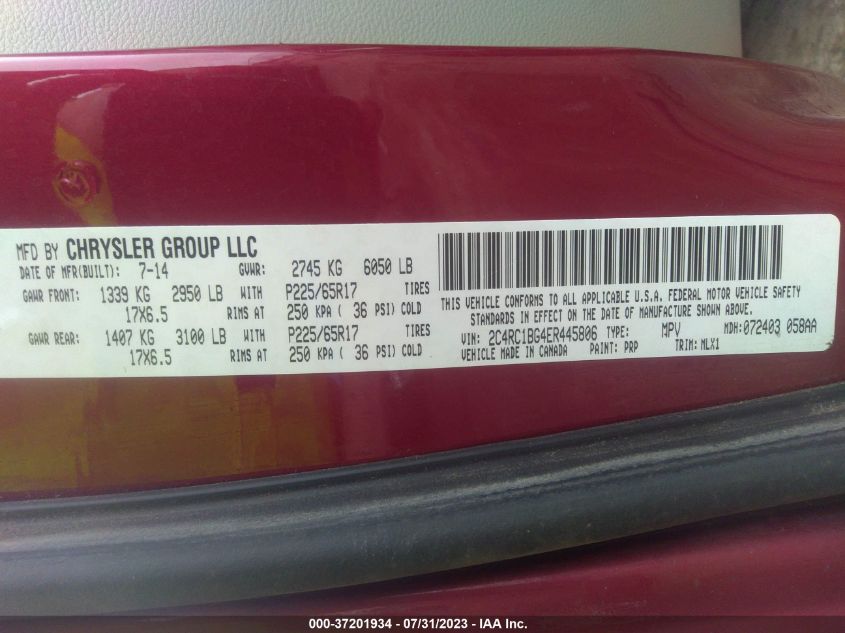 2014 CHRYSLER TOWN & COUNTRY TOURING - 2C4RC1BG4ER445806