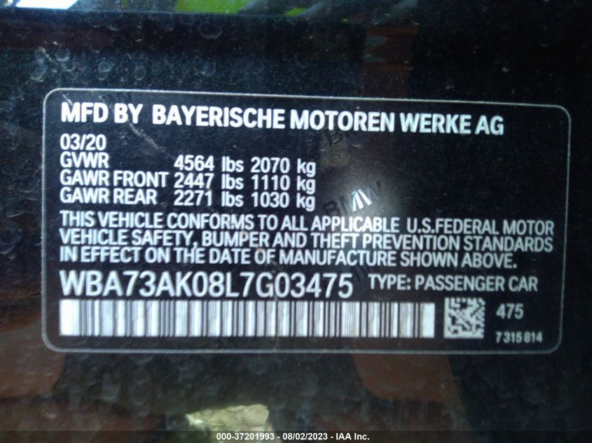 WBA73AK08L7G03475 BMW 2 Series 228I XDRIVE 9