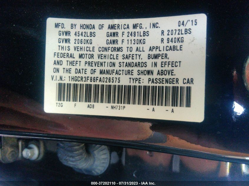 2015 HONDA ACCORD SEDAN EX-L - 1HGCR3F86FA026575