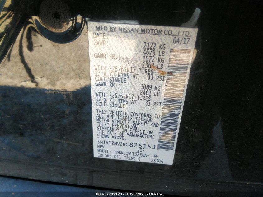 2017 NISSAN ROGUE SV/SL - 5N1AT2MV2HC825153