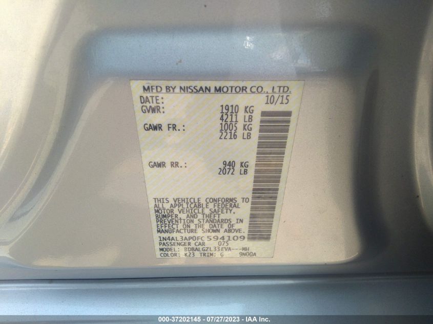 2015 NISSAN ALTIMA 2.5 S - 1N4AL3AP0FC594109