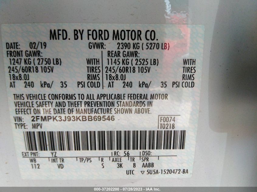 2FMPK3J93KBB69546 Ford Edge SEL 9