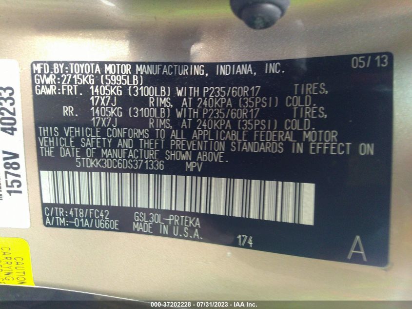2013 TOYOTA SIENNA LE - 5TDKK3DC6DS371336