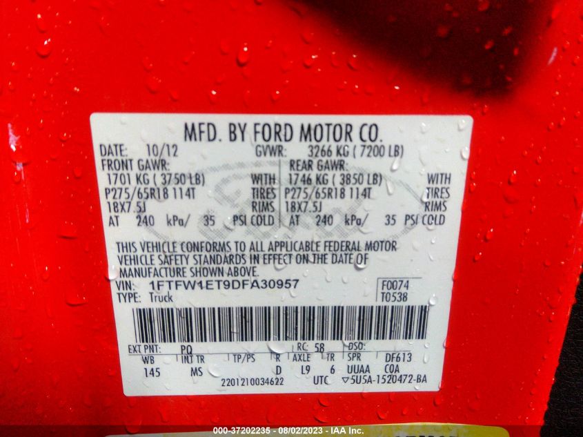 2013 FORD F-150 XL/XLT/FX4/LARIAT - 1FTFW1ET9DFA30957