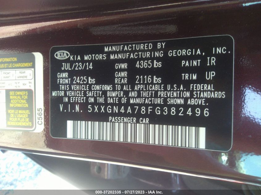 2015 KIA OPTIMA EX - 5XXGN4A78FG382496