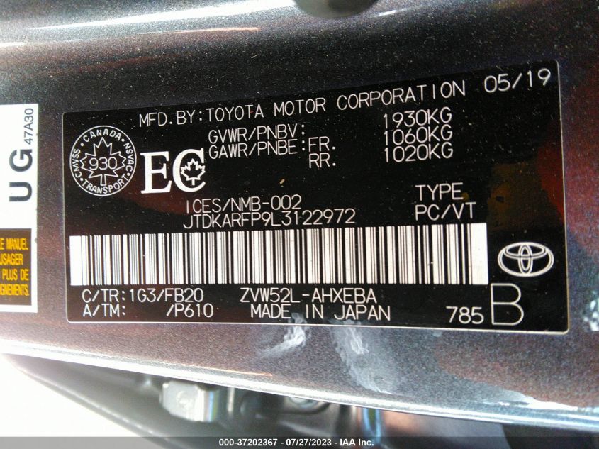 2020 TOYOTA PRIUS PRIME LE/XLE/LIMITED - JTDKARFP9L3122972