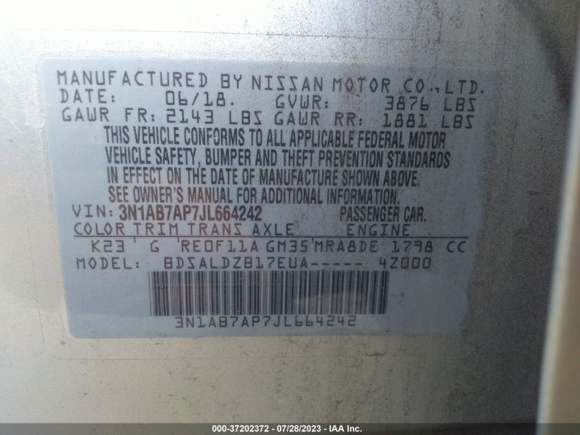 2018 NISSAN SENTRA S/SV/SR/SL - 3N1AB7AP7JL664242
