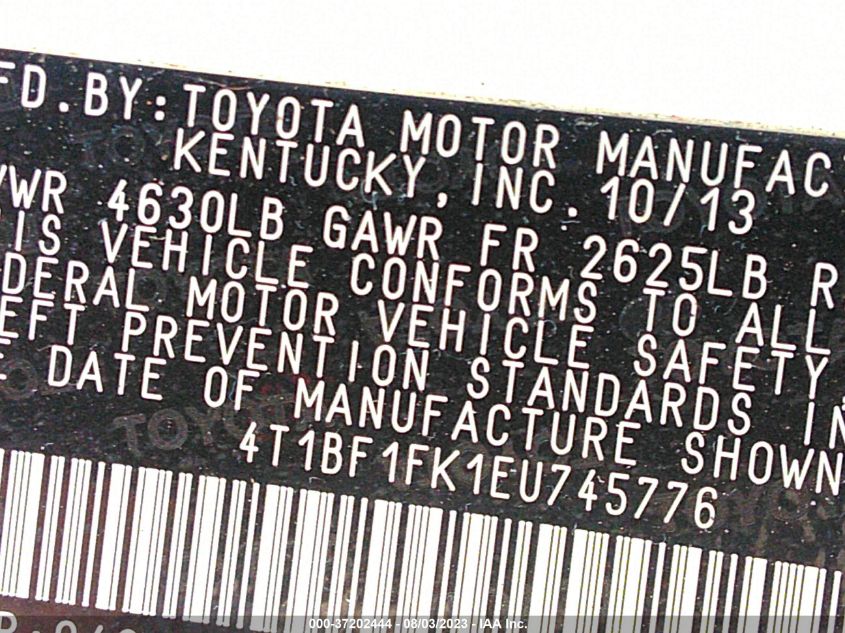 2014 TOYOTA CAMRY L/LE/XLE/SE/SE SPORT - 4T1BF1FK1EU745776