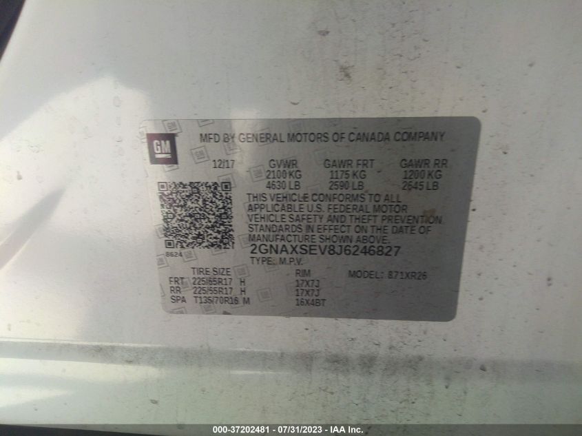 2018 CHEVROLET EQUINOX LT - 2GNAXSEV8J6246827