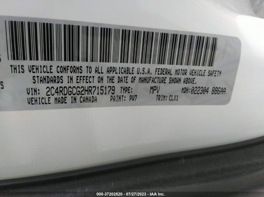 2017 DODGE GRAND CARAVAN SXT - 2C4RDGCG2HR715179