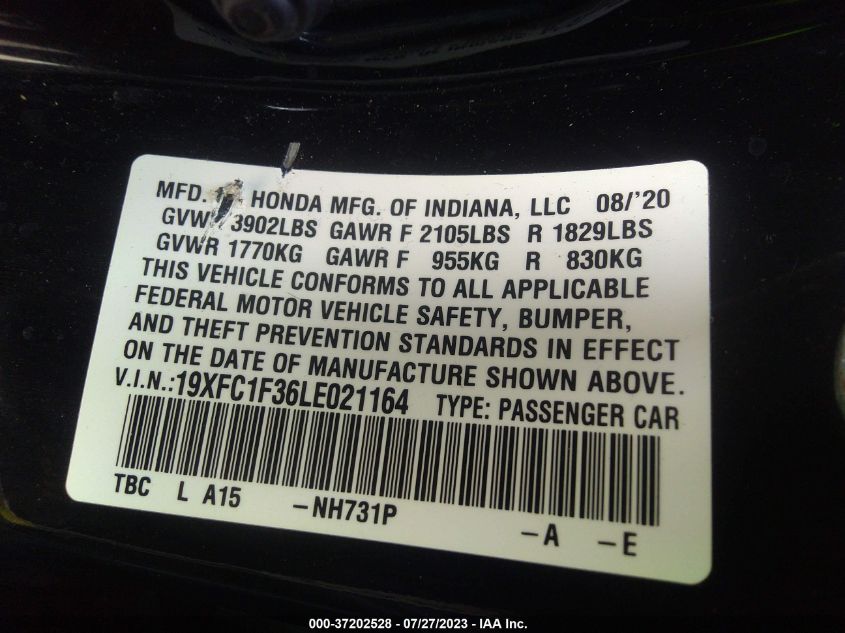 2020 HONDA CIVIC SEDAN EX 19XFC1F36LE021164
