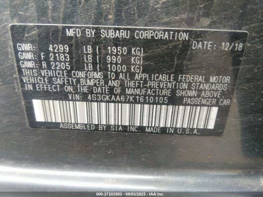 2019 SUBARU IMPREZA - 4S3GKAA67K1610105