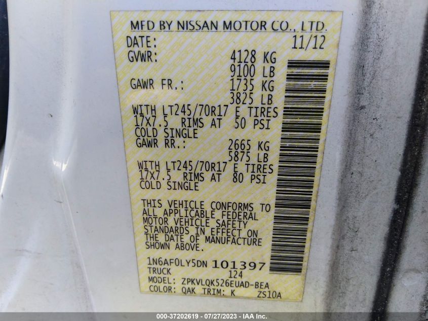 2013 NISSAN NV S - 1N6AF0LY5DN101397