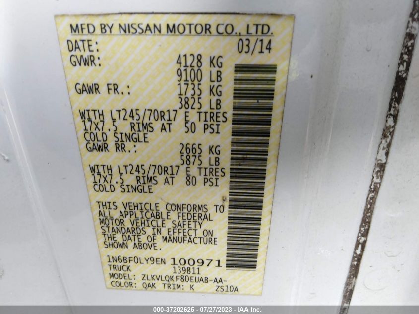 2014 NISSAN NV SV/S - 1N6BF0LY9EN100971