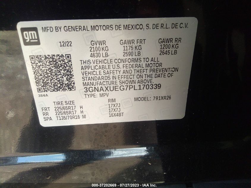 2023 CHEVROLET EQUINOX LT - 3GNAXUEG7PL170339