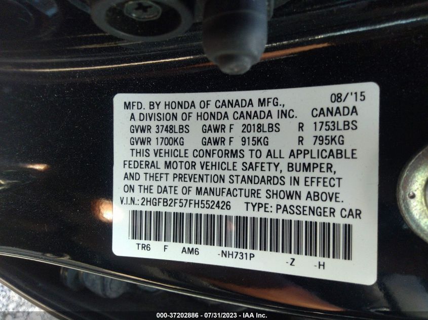 2015 HONDA CIVIC SEDAN LX - 2HGFB2F57FH552426