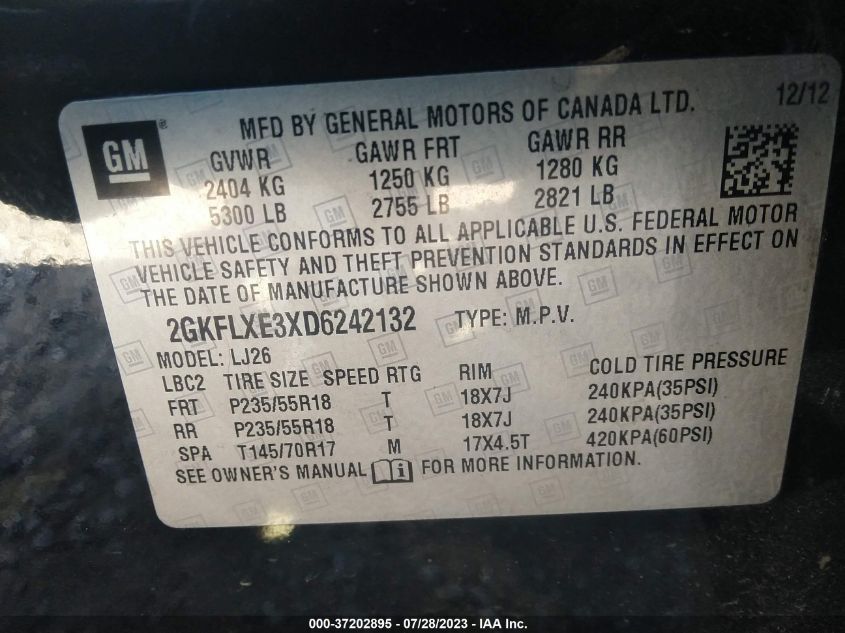 2013 GMC TERRAIN SLT - 2GKFLXE3XD6242132