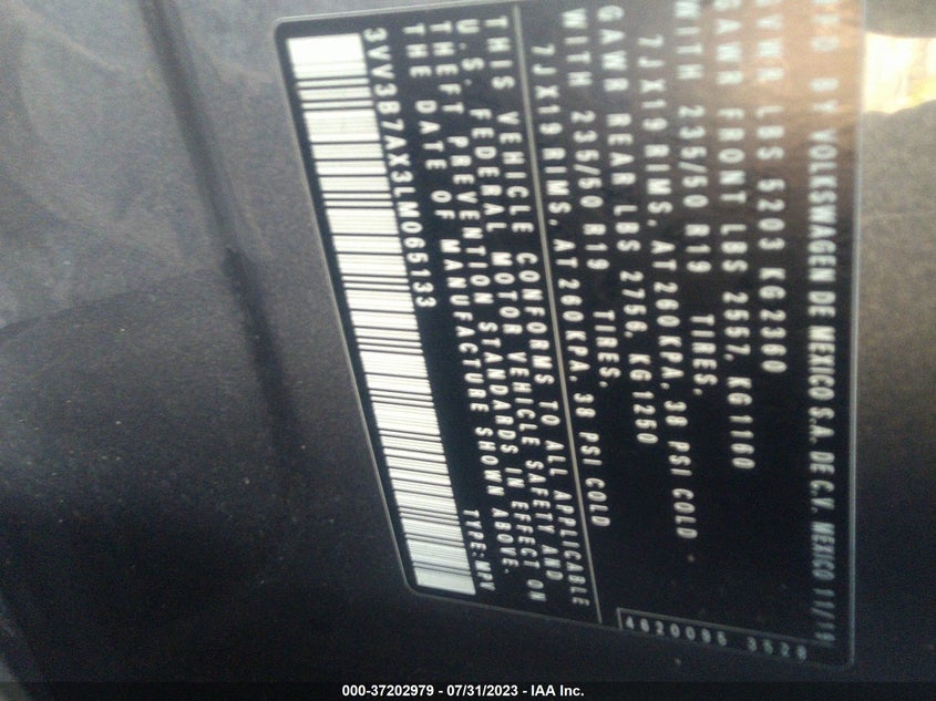 VIN 3VV3B7AX3LM065133 2020 VOLKSWAGEN TIGUAN SE/SEL/SE R-LINE BLACK