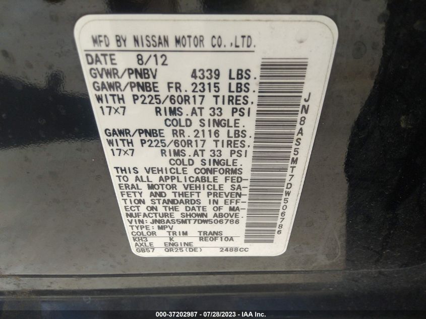2013 NISSAN ROGUE SV - JN8AS5MT7DW506786