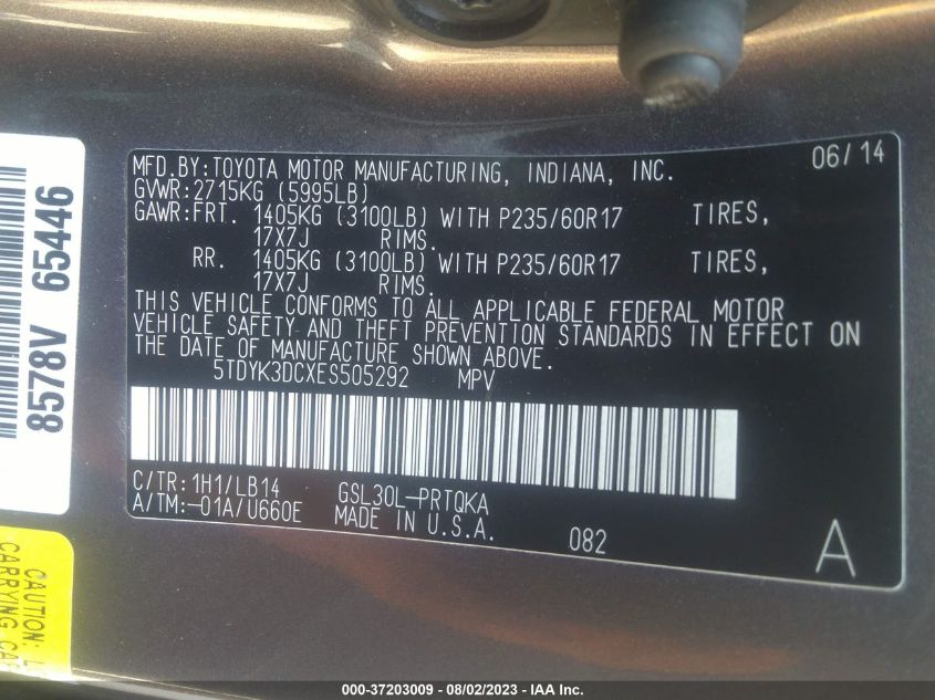2014 TOYOTA SIENNA XLE/XLE AAS/LTD - 5TDYK3DCXES505292