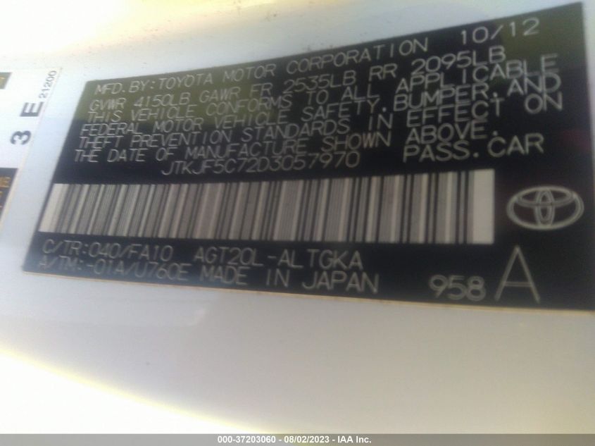 2013 TOYOTA SCION TC JTKJF5C72D3057970