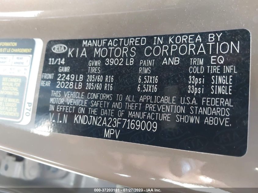 2015 KIA SOUL BASE - KNDJN2A23F7169009