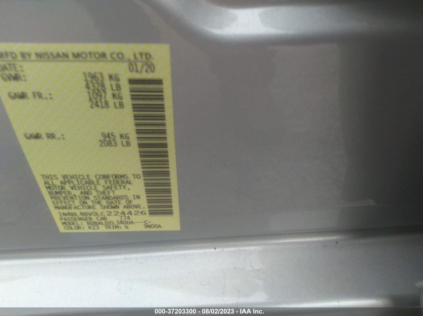 VIN 1N4BL4BV0LC224426 2020 NISSAN ALTIMA S