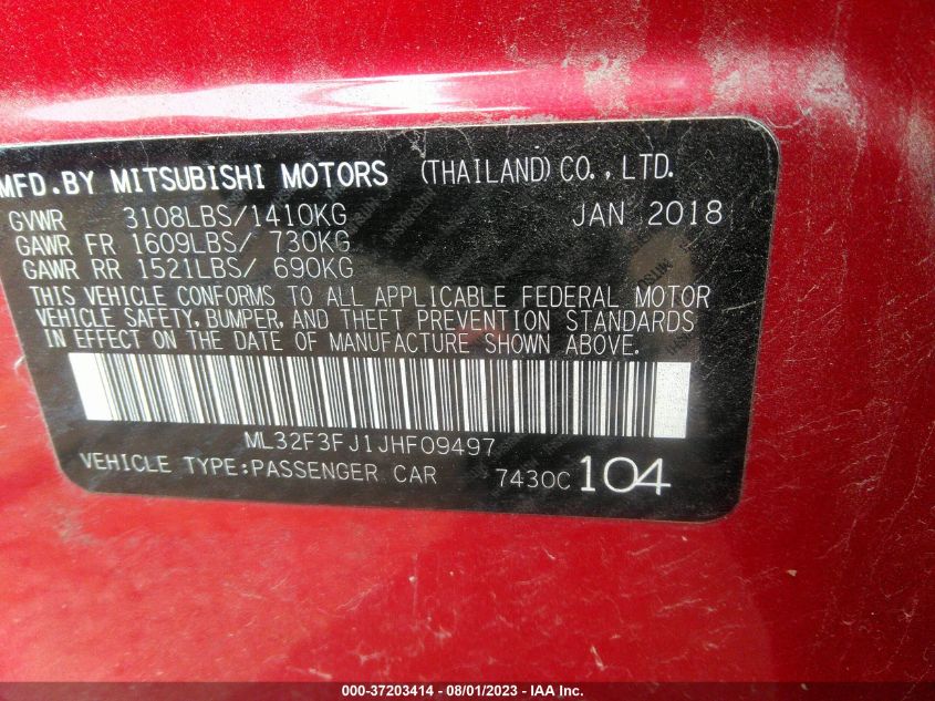 2018 MITSUBISHI MIRAGE G4 ES - ML32F3FJ1JHF09497