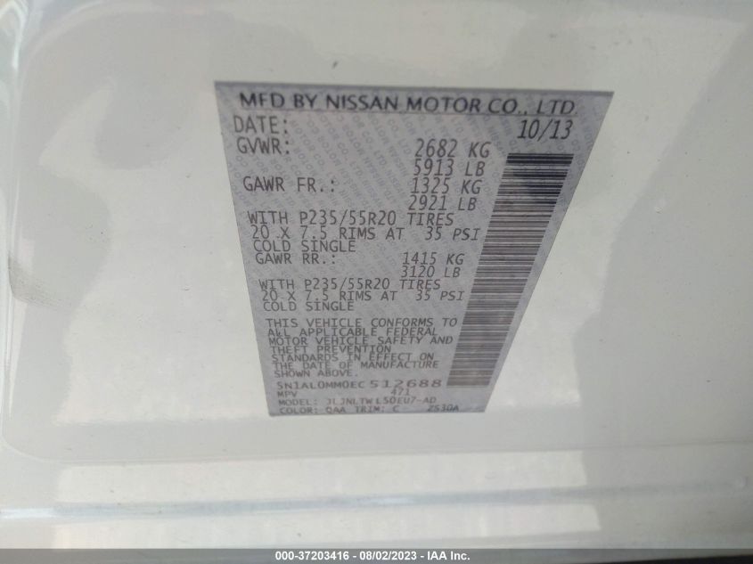 2014 INFINITI QX60 - 5N1AL0MM0EC512688