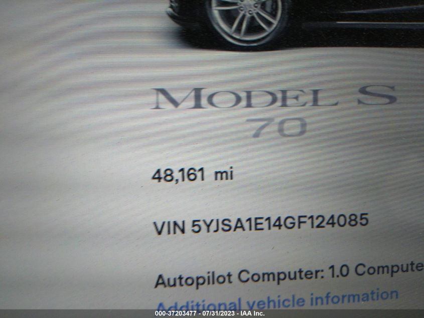 2016 TESLA MODEL S 70 KWH - 5YJSA1E14GF124085
