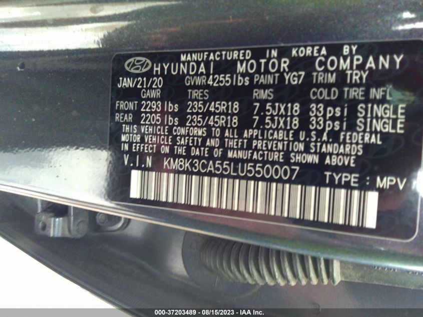 2020 HYUNDAI KONA LIMITED - KM8K3CA55LU550007