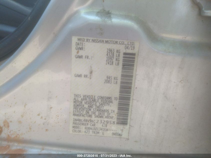 2019 NISSAN ALTIMA 2.5 S - 1N4BL4BV9KC232958
