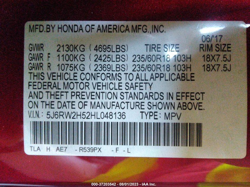 2017 HONDA CR-V EX - 5J6RW2H52HL048136