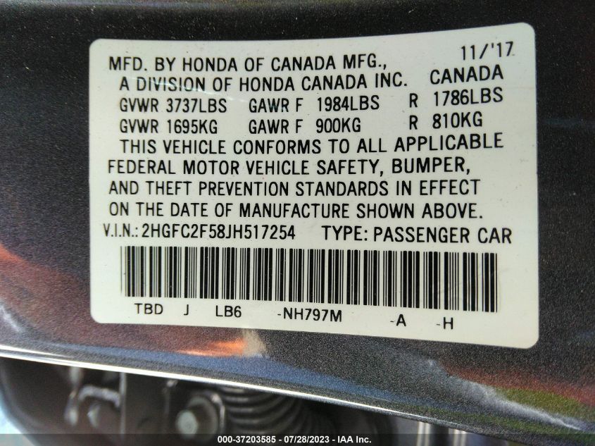 2018 HONDA CIVIC SEDAN LX - 2HGFC2F58JH517254