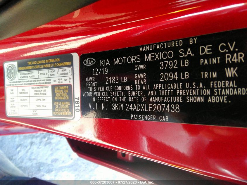 2020 KIA FORTE LXS - 3KPF24ADXLE207438