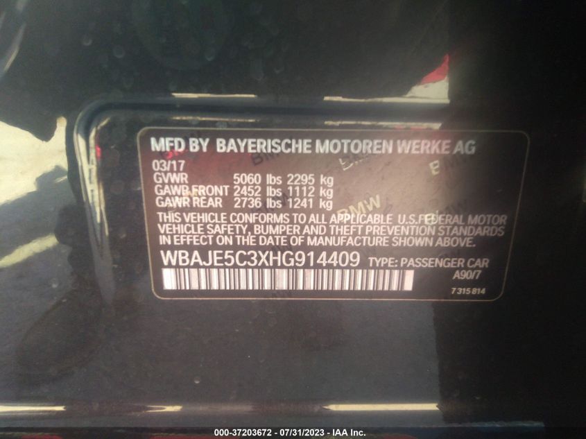 2017 BMW 5 SERIES 540I - WBAJE5C3XHG914409