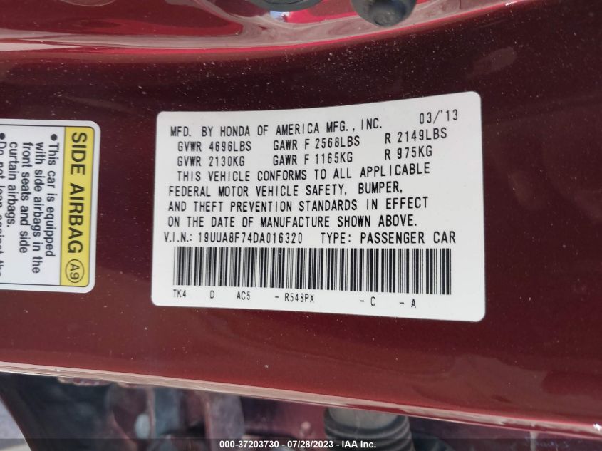 2013 ACURA TL ADVANCE - 19UUA8F74DA016320