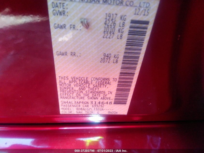 2016 NISSAN ALTIMA 2.5 - 1N4AL3AP4GN314648