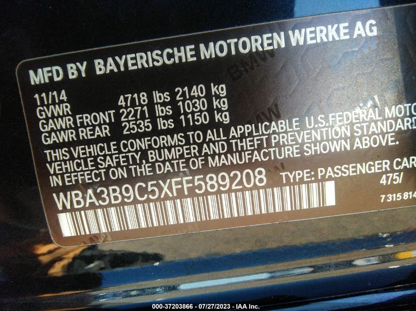 2015 BMW 3 SERIES 335I XDRIVE - WBA3B9C5XFF589208