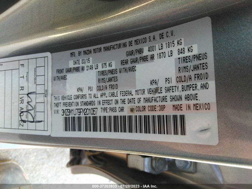 2015 MAZDA MAZDA3 I SPORT - 3MZBM1U79FM201067
