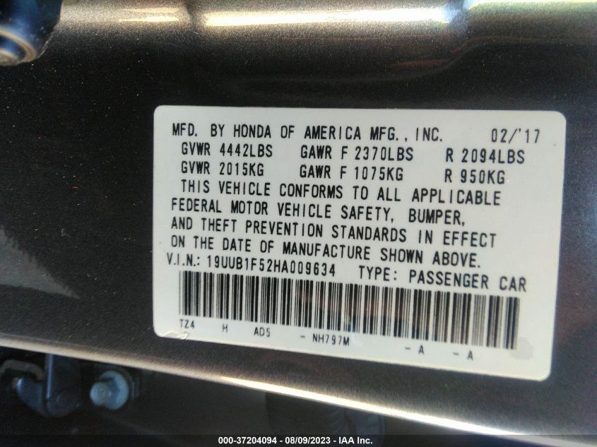 2017 ACURA TLX W/TECHNOLOGY PKG - 19UUB1F52HA009634