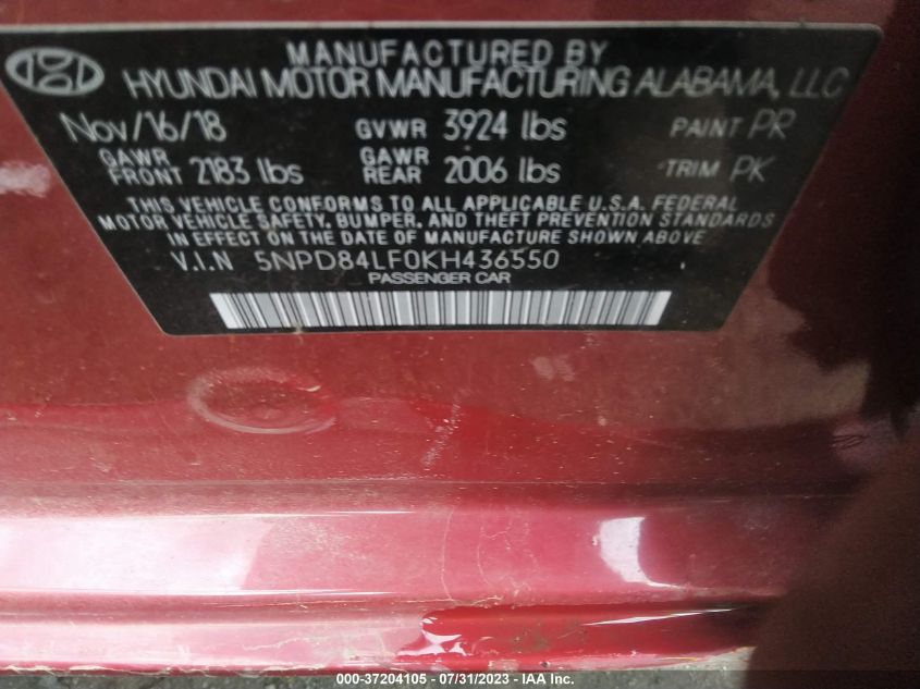 2019 HYUNDAI ELANTRA SEL - 5NPD84LF0KH436550