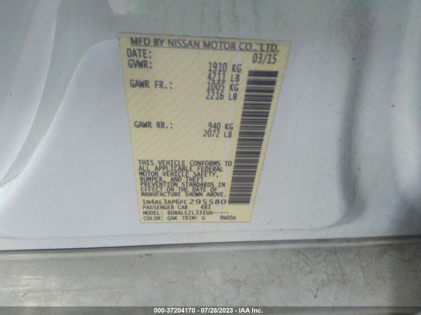 2015 NISSAN ALTIMA 2.5 - 1N4AL3AP6FC295580