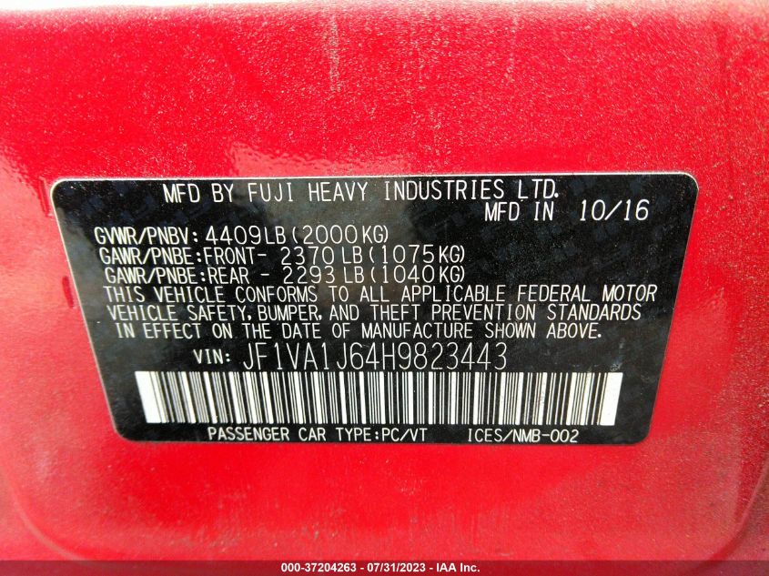 2017 SUBARU WRX LIMITED - JF1VA1J64H9823443