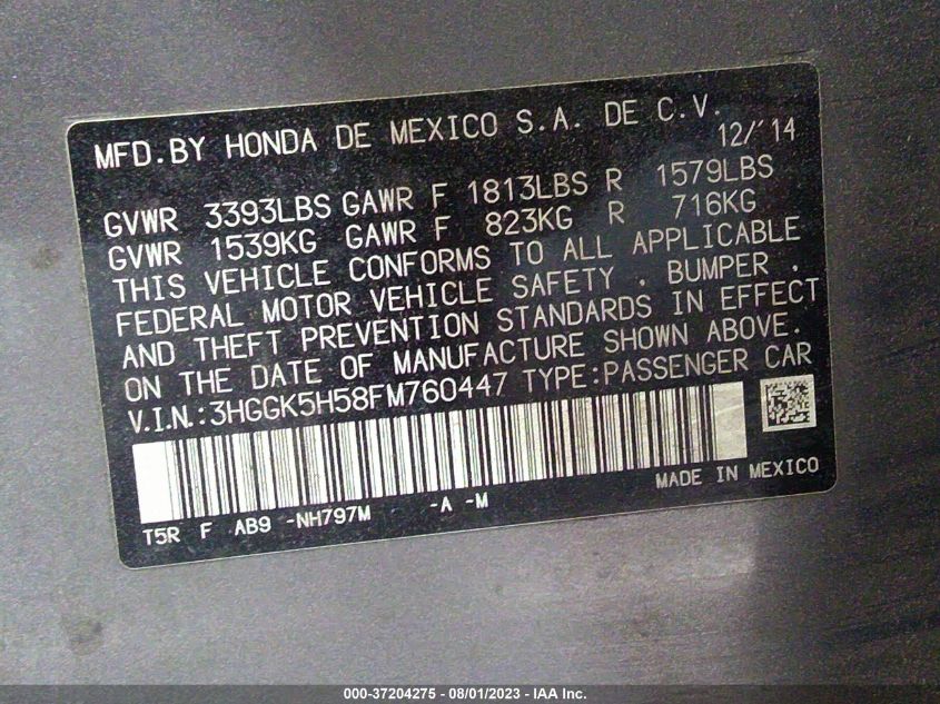 2015 HONDA FIT LX - 3HGGK5H58FM760447