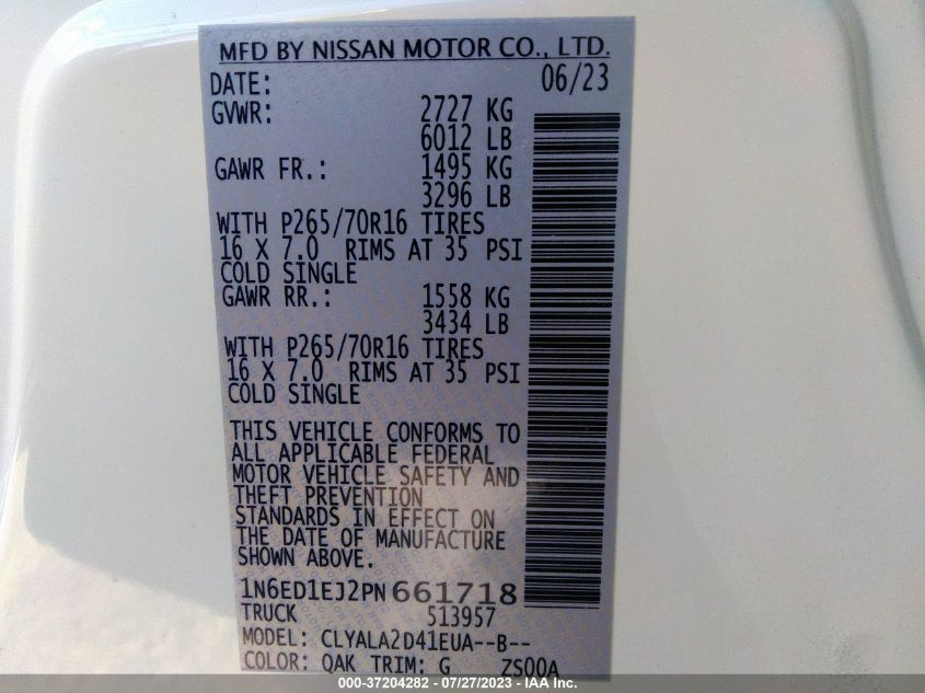 2023 NISSAN FRONTIER S - 1N6ED1EJ2PN661718