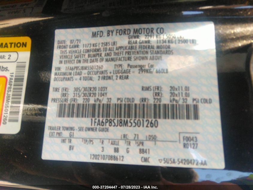 2021 FORD MUSTANG SHELBY GT500 - 1FA6P8SJ8M5501260