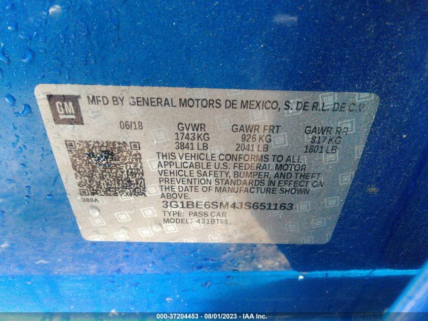 2018 CHEVROLET CRUZE LT - 3G1BE6SM4JS651163