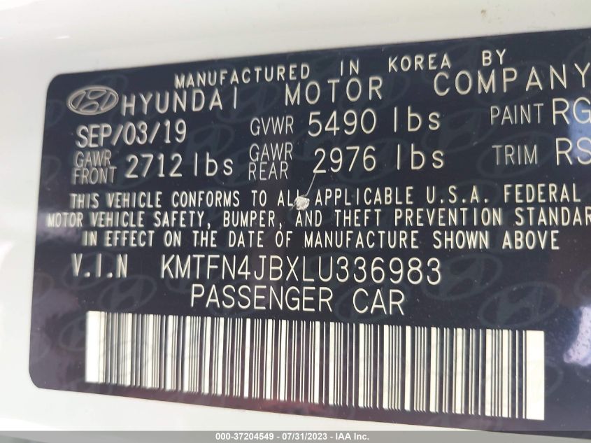 2020 GENESIS G80 3.3T SPORT - KMTFN4JBXLU336983